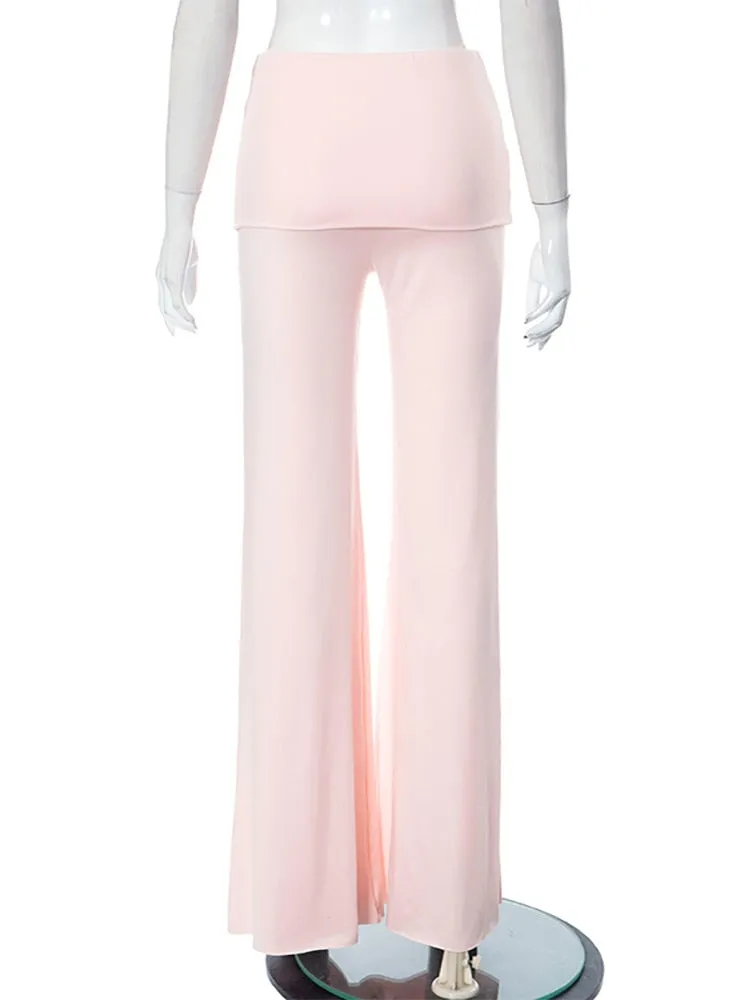 Pink Low Rise Charming Flare Skirt Layered Pants