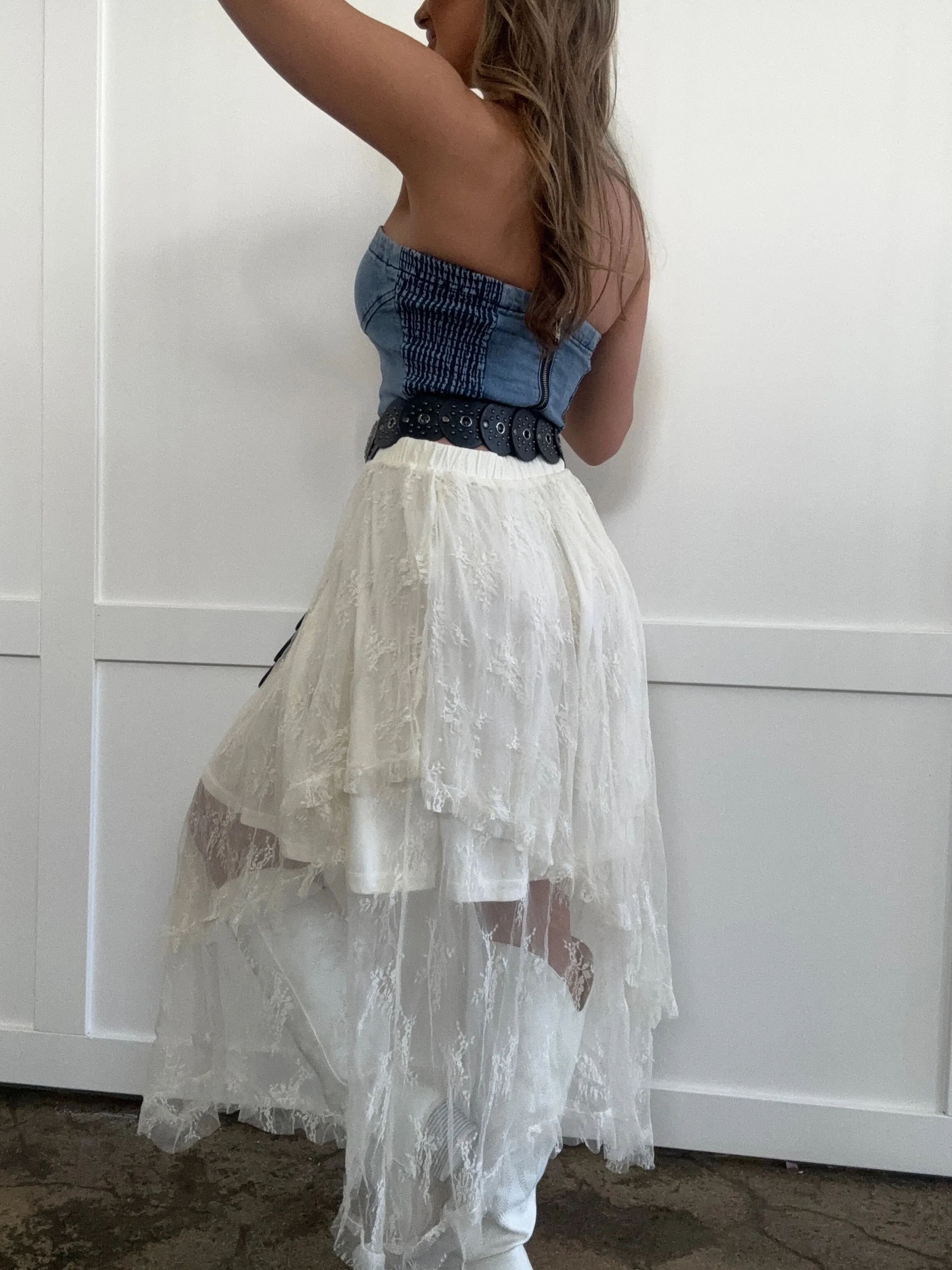 PREORDER: Euphoric Lace Tiered Midi Skirt