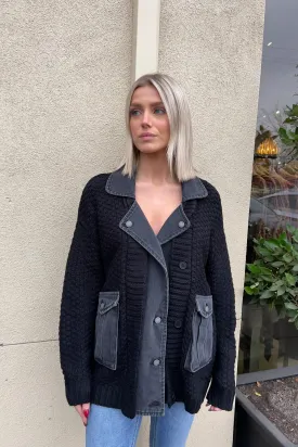 ROBBIE BLACK KNIT DENIM MIX JACKET