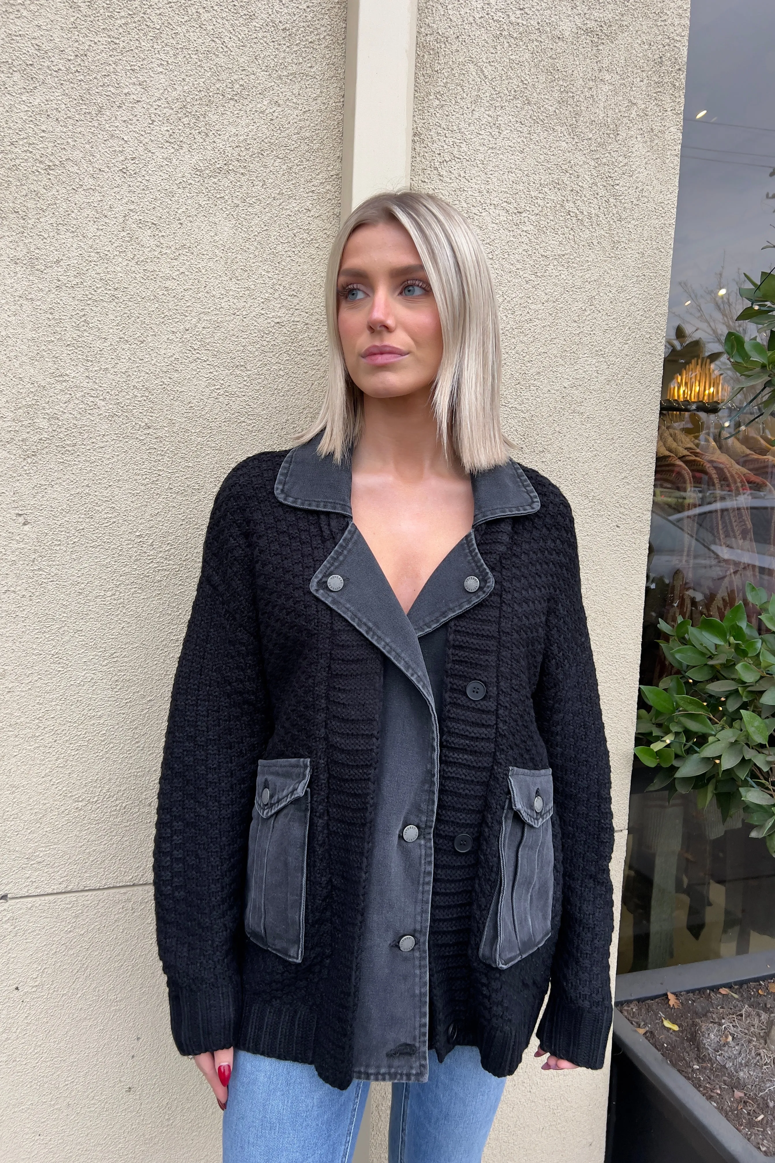 ROBBIE BLACK KNIT DENIM MIX JACKET