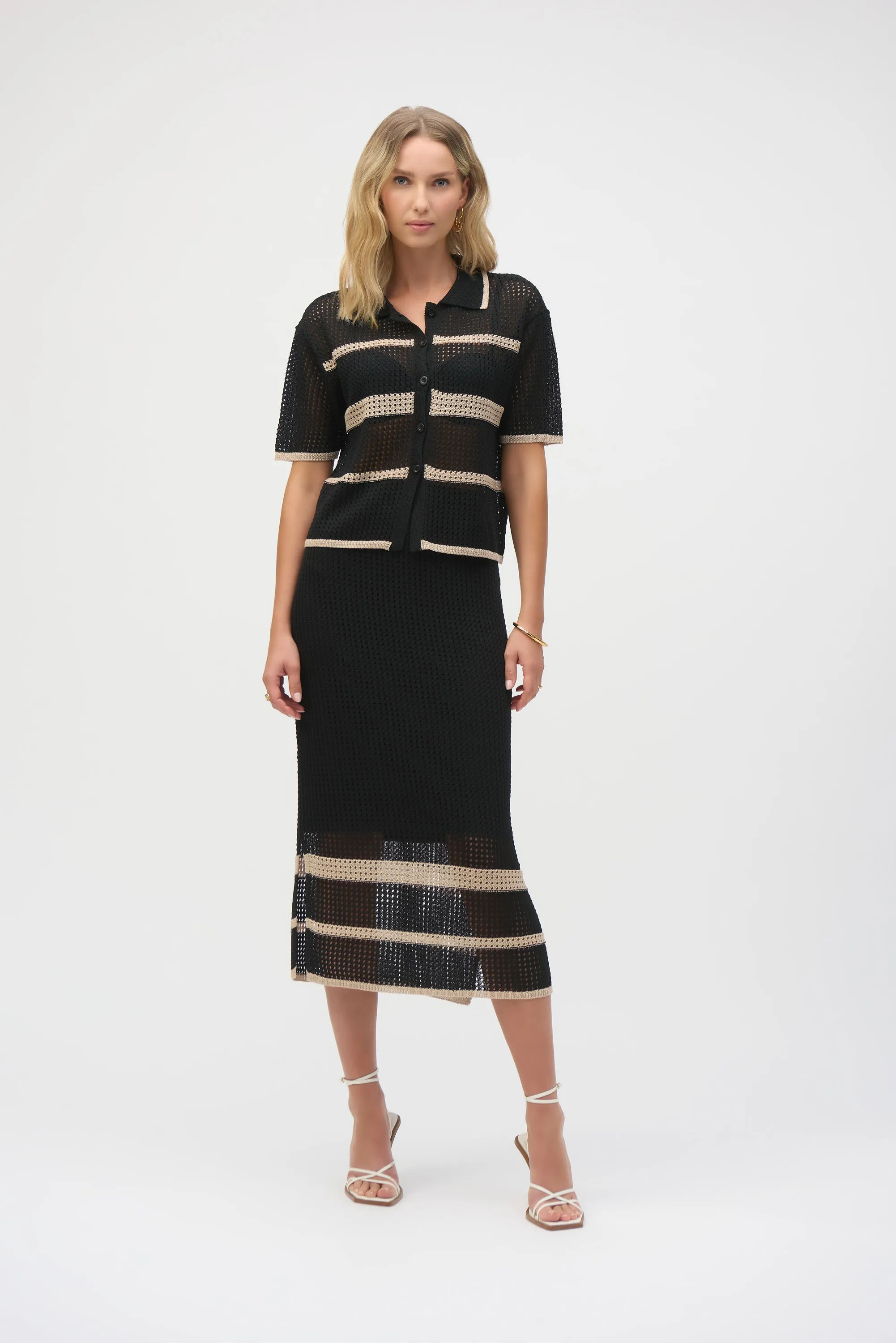 Sweater Knit Open Stitch Stripe Cover Up 252924