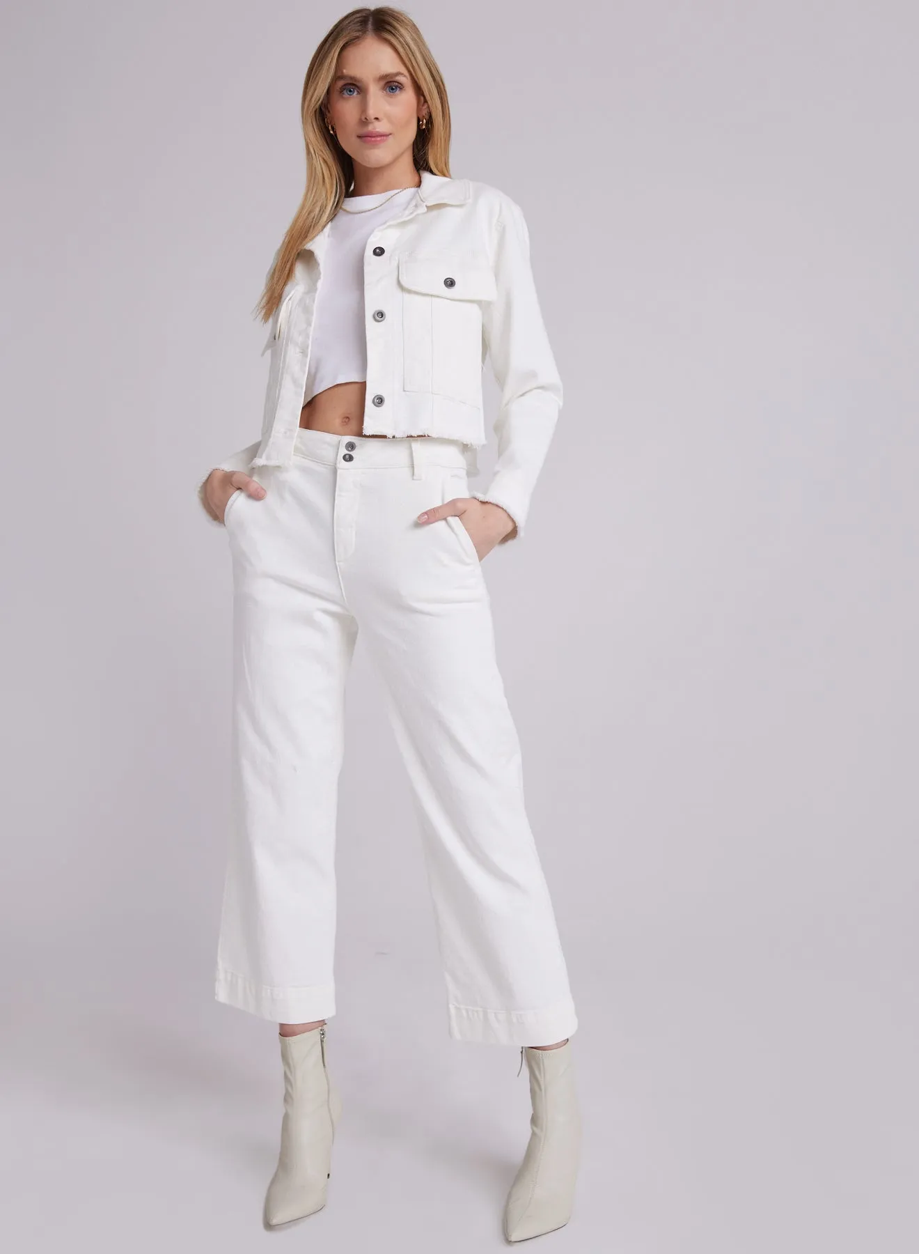Willa  Seam Pocket Frayed Jacket - Winter White