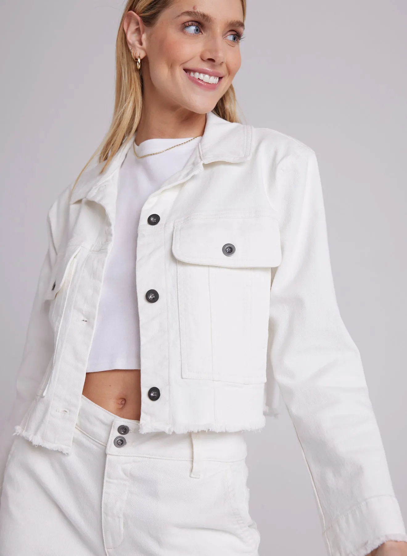 Willa  Seam Pocket Frayed Jacket - Winter White