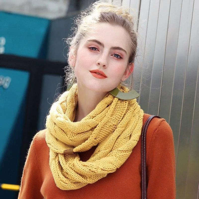 Winter Knitted Cable Ring Scarf Female Autumn Infinity Scarves