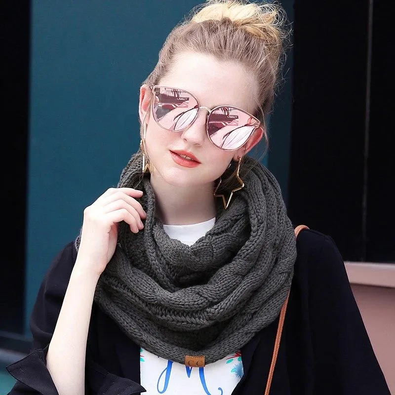 Winter Knitted Cable Ring Scarf Female Autumn Infinity Scarves