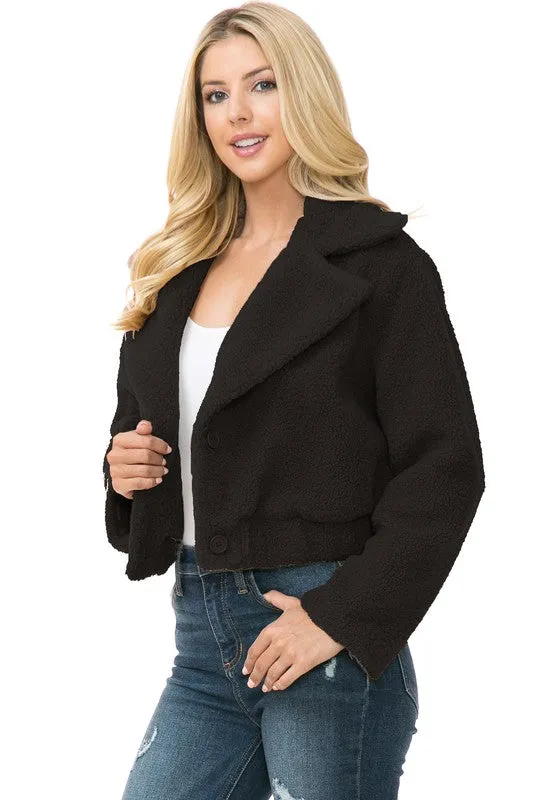 Women's Faux Fur Cropped Ivory Teddy Jacket