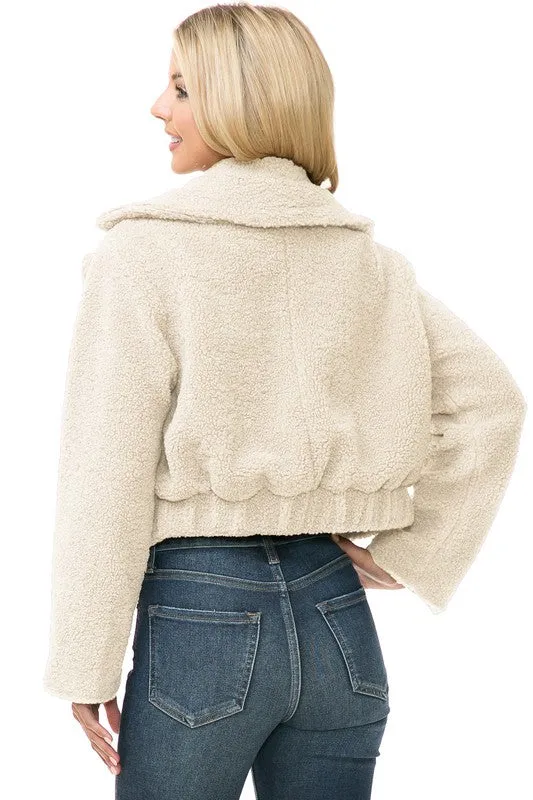 Women's Faux Fur Cropped Ivory Teddy Jacket