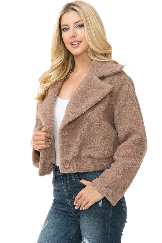 Women's Faux Fur Cropped Ivory Teddy Jacket
