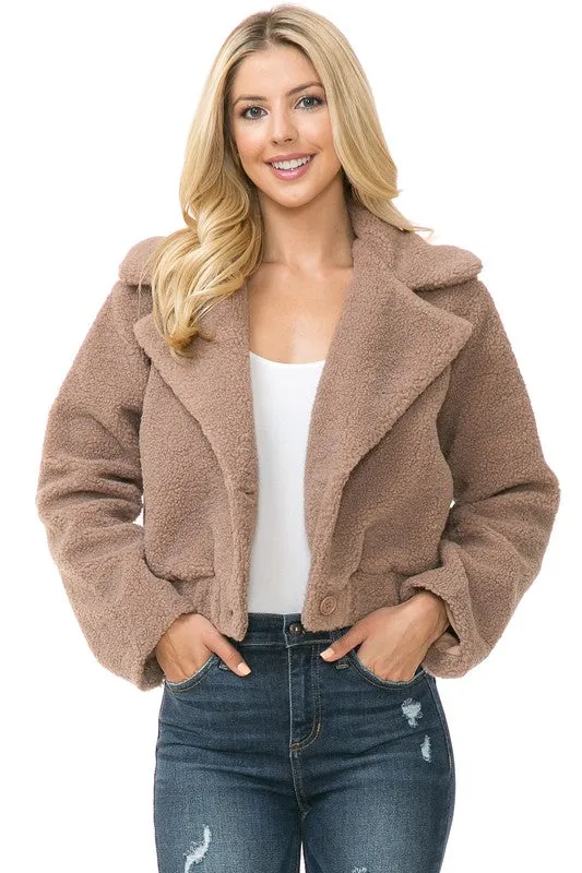 Women's Faux Fur Cropped Ivory Teddy Jacket