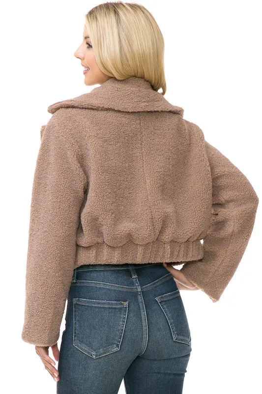 Women's Faux Fur Cropped Ivory Teddy Jacket