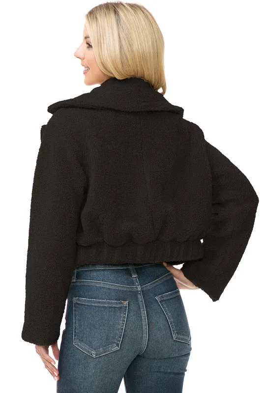 Women's Faux Fur Cropped Ivory Teddy Jacket