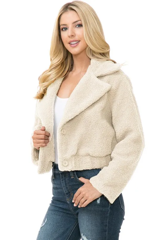 Women's Faux Fur Cropped Ivory Teddy Jacket
