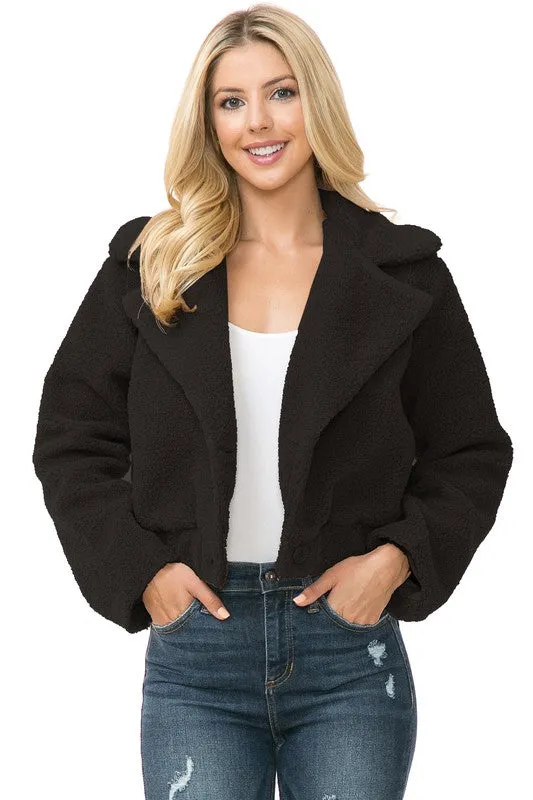 Women's Faux Fur Cropped Ivory Teddy Jacket