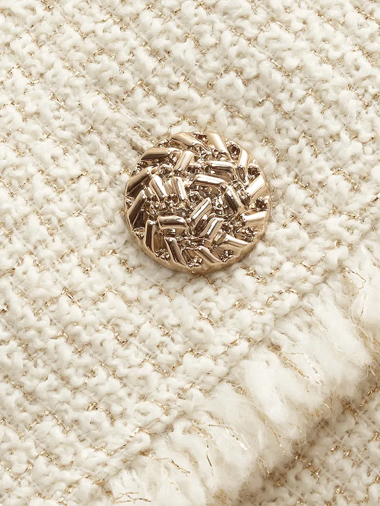 Wool Blend Tweed Fringe Women Crop Jacket