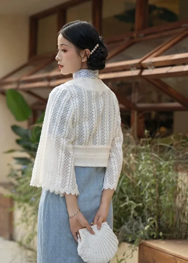 Xue Hua 雪花 Snowflake Republic of China Knitted Lace Qipao Cardigan