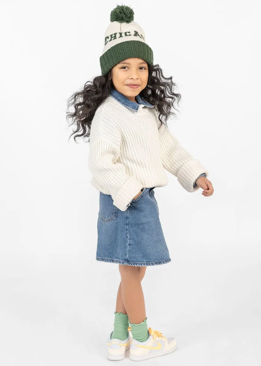Youth Mad Hatter Two-Tone Chicago Pom Beanie - Green