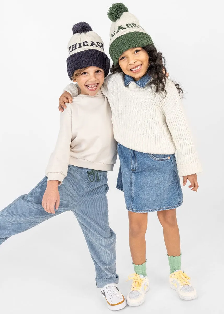 Youth Mad Hatter Two-Tone Chicago Pom Beanie - Navy